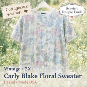 Vintage Carly Blake Sweater 2X Floral Pastel Cottagecore Made USA
